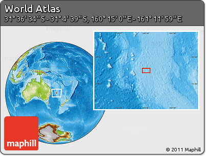 Physical Location Map of the Area around 31° 20' 36" S, 160° 43' 29" E