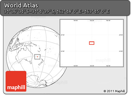 Blank Location Map of the Area around 31° 20' 36" S, 163° 16' 30" E