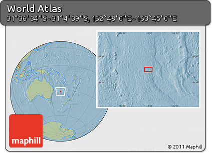 Savanna Style Location Map of the Area around 31° 20' 36" S, 163° 16' 30" E, hill shading