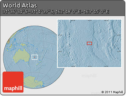 Savanna Style Location Map of the Area around 31° 20' 36" S, 163° 16' 30" E, hill shading