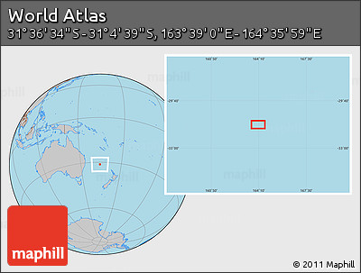 Gray Location Map of the Area around 31° 20' 36" S, 164° 7' 30" E