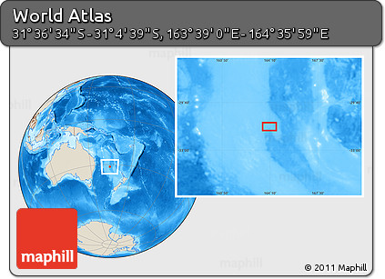 Shaded Relief Location Map of the Area around 31° 20' 36" S, 164° 7' 30" E