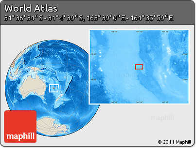 Shaded Relief Location Map of the Area around 31° 20' 36" S, 164° 7' 30" E