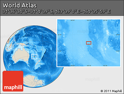 Shaded Relief Location Map of the Area around 31° 20' 36" S, 164° 7' 30" E