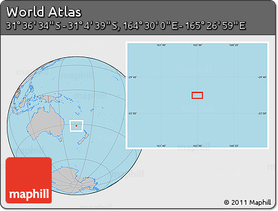 Gray Location Map of the Area around 31° 20' 36" S, 164° 58' 29" E