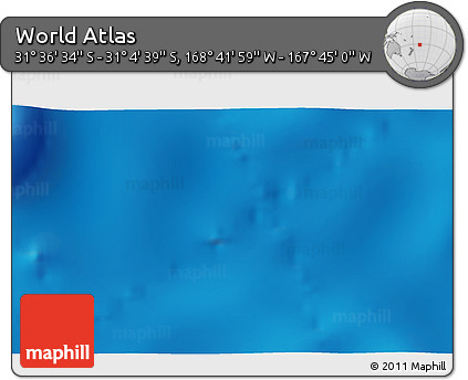 Shaded Relief 3D Map of the Area around 31° 20' 36" S, 168° 13' 29" W