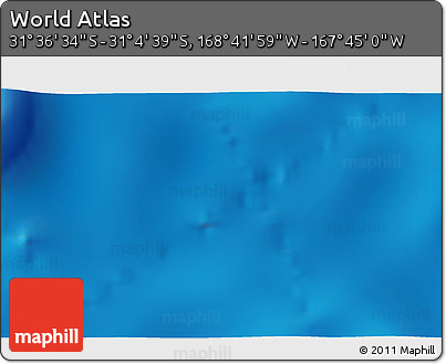 Shaded Relief 3D Map of the Area around 31° 20' 36" S, 168° 13' 29" W