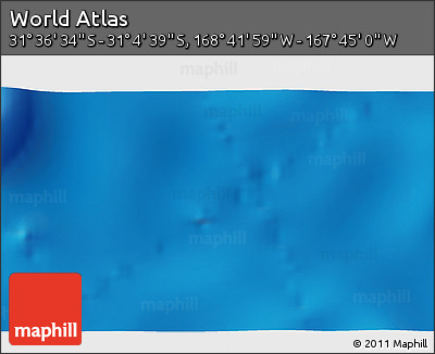 Shaded Relief 3D Map of the Area around 31° 20' 36" S, 168° 13' 29" W