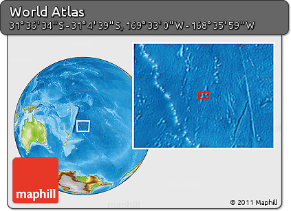 Physical Location Map of the Area around 31° 20' 36" S, 169° 4' 29" W