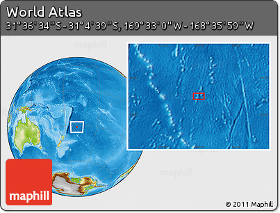 Physical Location Map of the Area around 31° 20' 36" S, 169° 4' 29" W