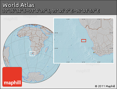 Gray Location Map of the Area around 31° 20' 36" S, 16° 13' 30" E, hill shading