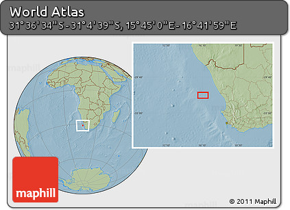 Savanna Style Location Map of the Area around 31° 20' 36" S, 16° 13' 30" E, hill shading