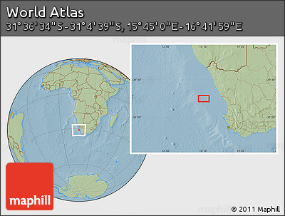 Savanna Style Location Map of the Area around 31° 20' 36" S, 16° 13' 30" E, hill shading