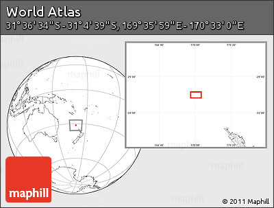 Blank Location Map of the Area around 31° 20' 36" S, 170° 4' 29" E
