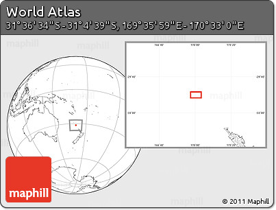 Blank Location Map of the Area around 31° 20' 36" S, 170° 4' 29" E