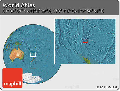Satellite Location Map of the Area around 31° 20' 36" S, 173° 28' 29" E