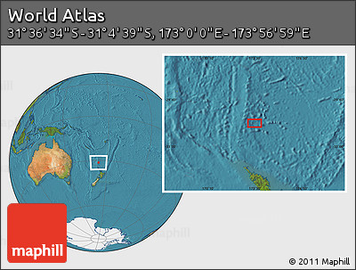 Satellite Location Map of the Area around 31° 20' 36" S, 173° 28' 29" E