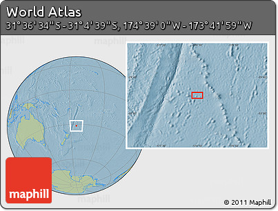 Savanna Style Location Map of the Area around 31° 20' 36" S, 174° 10' 30" W, hill shading