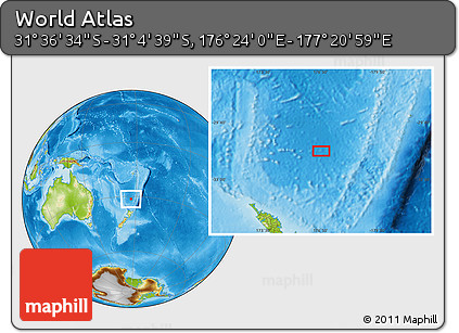 Physical Location Map of the Area around 31° 20' 36" S, 176° 52' 30" E