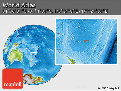Physical Location Map of the Area around 31° 20' 36" S, 176° 52' 30" E