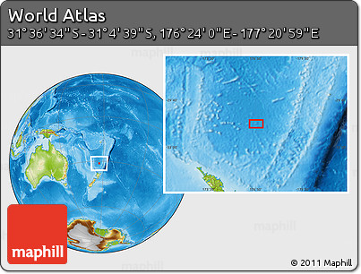 Physical Location Map of the Area around 31° 20' 36" S, 176° 52' 30" E