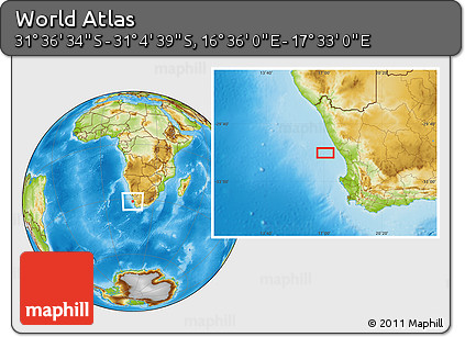 Physical Location Map of the Area around 31° 20' 36" S, 17° 4' 30" E