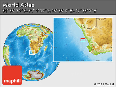 Physical Location Map of the Area around 31° 20' 36" S, 17° 4' 30" E