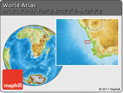 Physical Location Map of the Area around 31° 20' 36" S, 17° 4' 30" E