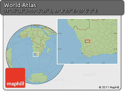 Savanna Style Location Map of the Area around 31° 20' 36" S, 19° 37' 30" E