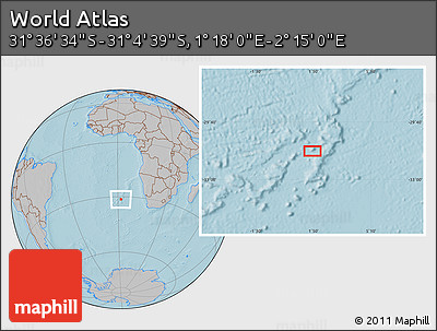 Gray Location Map of the Area around 31° 20' 36" S, 1° 46' 29" E, hill shading