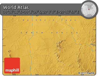 Physical Map of the Area around 31° 20' 36" S, 20° 28' 30" E