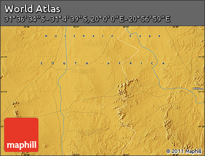 Physical Map of the Area around 31° 20' 36" S, 20° 28' 30" E