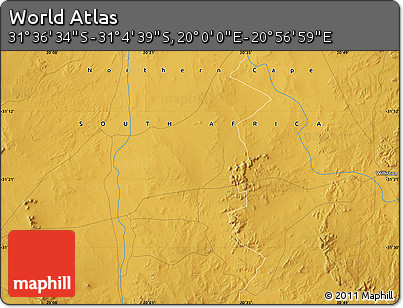 Physical Map of the Area around 31° 20' 36" S, 20° 28' 30" E