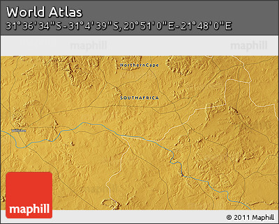 Physical 3D Map of the Area around 31° 20' 36" S, 21° 19' 30" E