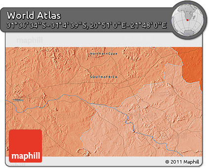Political 3D Map of the Area around 31° 20' 36" S, 21° 19' 30" E