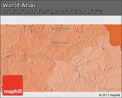 Political 3D Map of the Area around 31° 20' 36" S, 21° 19' 30" E