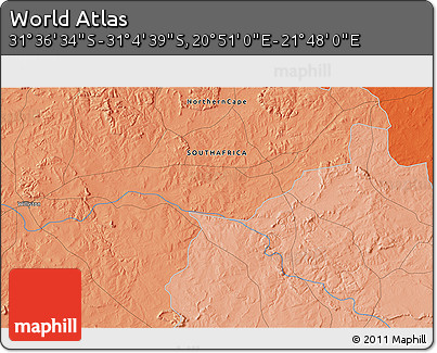 Political 3D Map of the Area around 31° 20' 36" S, 21° 19' 30" E