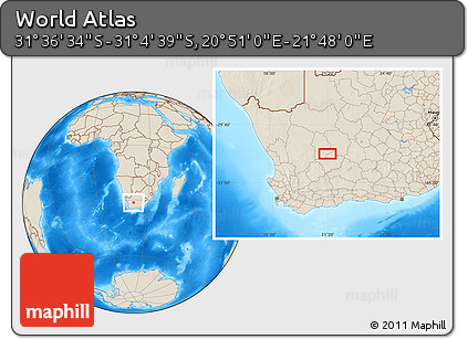 Shaded Relief Location Map of the Area around 31° 20' 36" S, 21° 19' 30" E