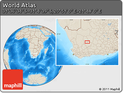 Shaded Relief Location Map of the Area around 31° 20' 36" S, 21° 19' 30" E