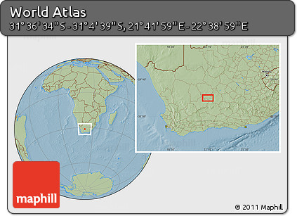 Savanna Style Location Map of the Area around 31° 20' 36" S, 22° 10' 29" E, hill shading
