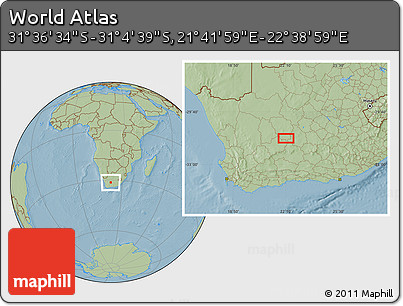 Savanna Style Location Map of the Area around 31° 20' 36" S, 22° 10' 29" E, hill shading