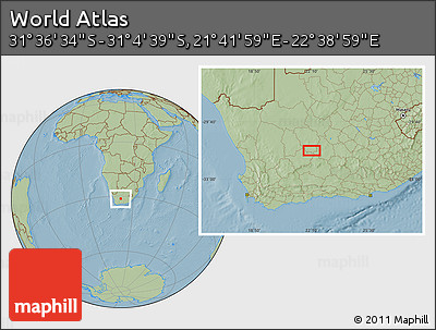 Savanna Style Location Map of the Area around 31° 20' 36" S, 22° 10' 29" E, hill shading