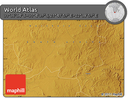 Physical Map of the Area around 31° 20' 36" S, 22° 10' 29" E