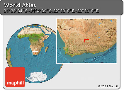 Satellite Location Map of the Area around 31° 20' 36" S, 23° 1' 29" E