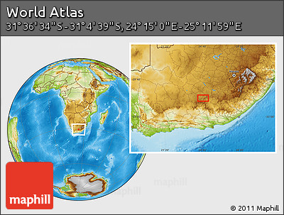 Physical Location Map of the Area around 31° 20' 36" S, 24° 43' 30" E
