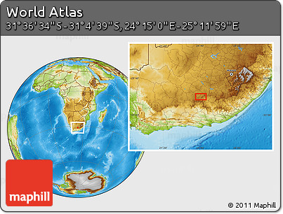 Physical Location Map of the Area around 31° 20' 36" S, 24° 43' 30" E