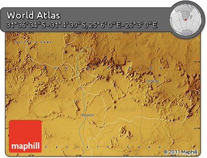 Physical Map of the Area around 31° 20' 36" S, 25° 34' 30" E