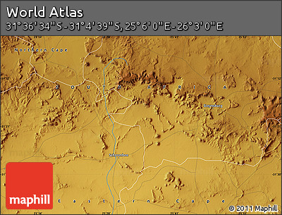 Physical Map of the Area around 31° 20' 36" S, 25° 34' 30" E