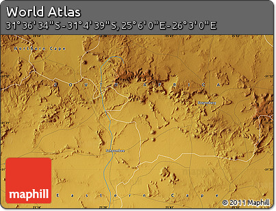 Physical Map of the Area around 31° 20' 36" S, 25° 34' 30" E