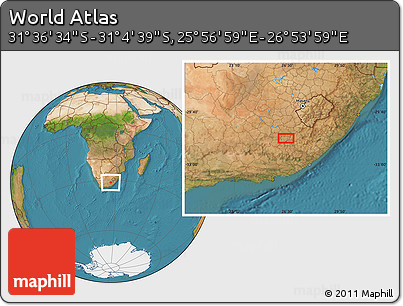 Satellite Location Map of the Area around 31° 20' 36" S, 26° 25' 29" E